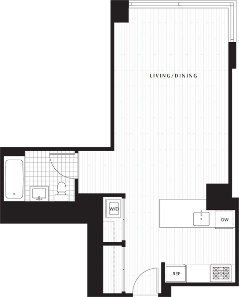 Floor plan for studio, 1 bath, 486 sqft